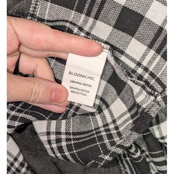 Bloomchic Sweatshirt 14 16 Women's Gray Plaid Patchwork Round Neck Arc Hem - Picture 6 of 6